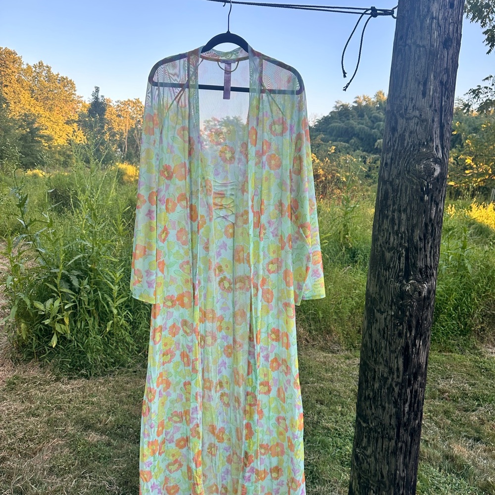 Savage X Fenty Floral Sheer Robe - Yellow and Orange
